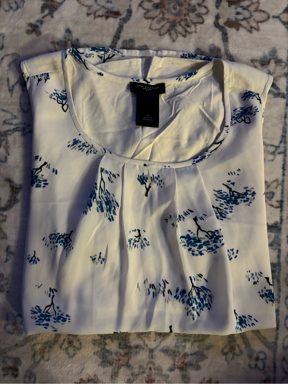 Ann Taylor White Blouse with Blue Floral Print